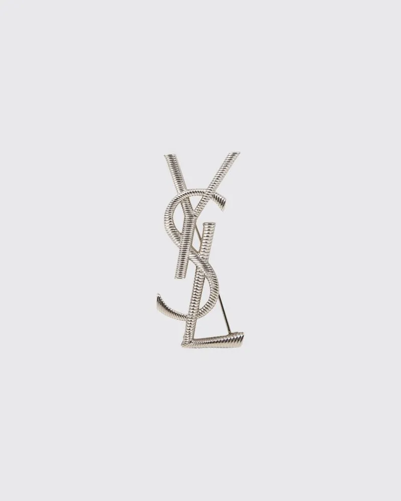 Saint Laurent Brosche aus Messing mit verschlungenem YSL-Monogramm Grau