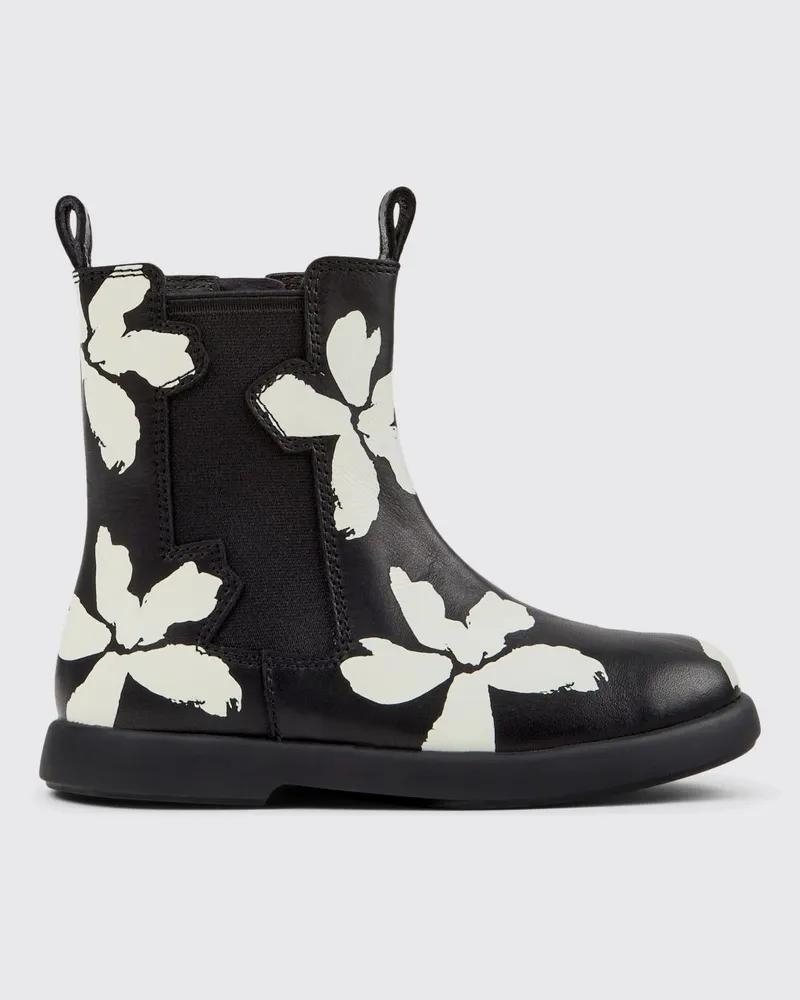 Camper Twins Chelsea Boots aus Leder mit Blumenprint Schwarz
