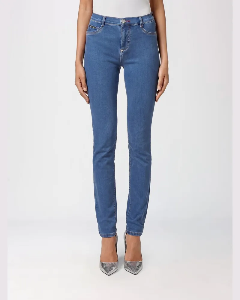 Philipp Plein High-Waist Skinny-Jeans aus Stretch-Denim Hellblau