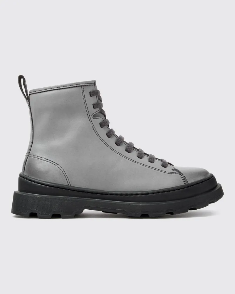Camper Brutus+ Kampfstiefel aus Kalbsleder im Used-Look mit Reißverschluss Grau
