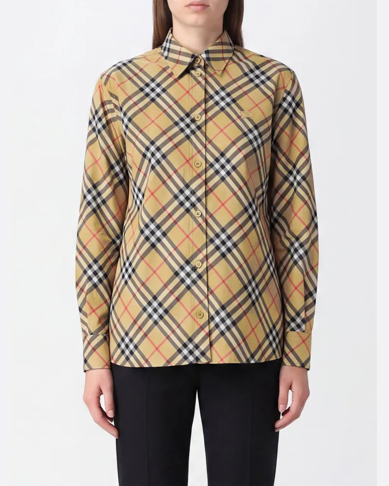 Burberry Langärmeliges Baumwollhemd mit Vintage-Check-Muster Sand