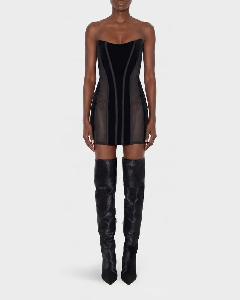 Elisabetta Franchi Schulterfreies Bustier-Minikleid aus Crêpe von Schwarz