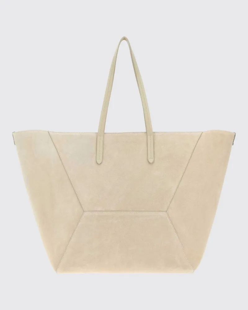 Brunello Cucinelli Schultertasche aus Kalbsveloursleder mit herausnehmbarer Pochette Natural