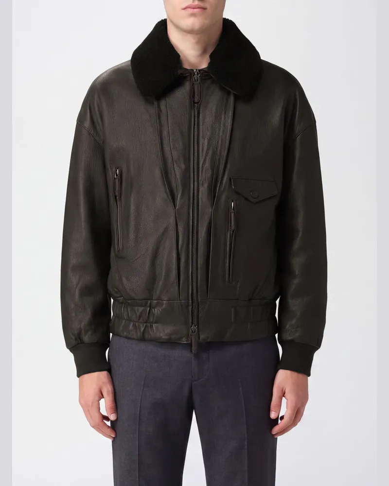 Giorgio Armani Bomberjacke von aus Lammleder mit Fellkragen und elastischem Saum Dark