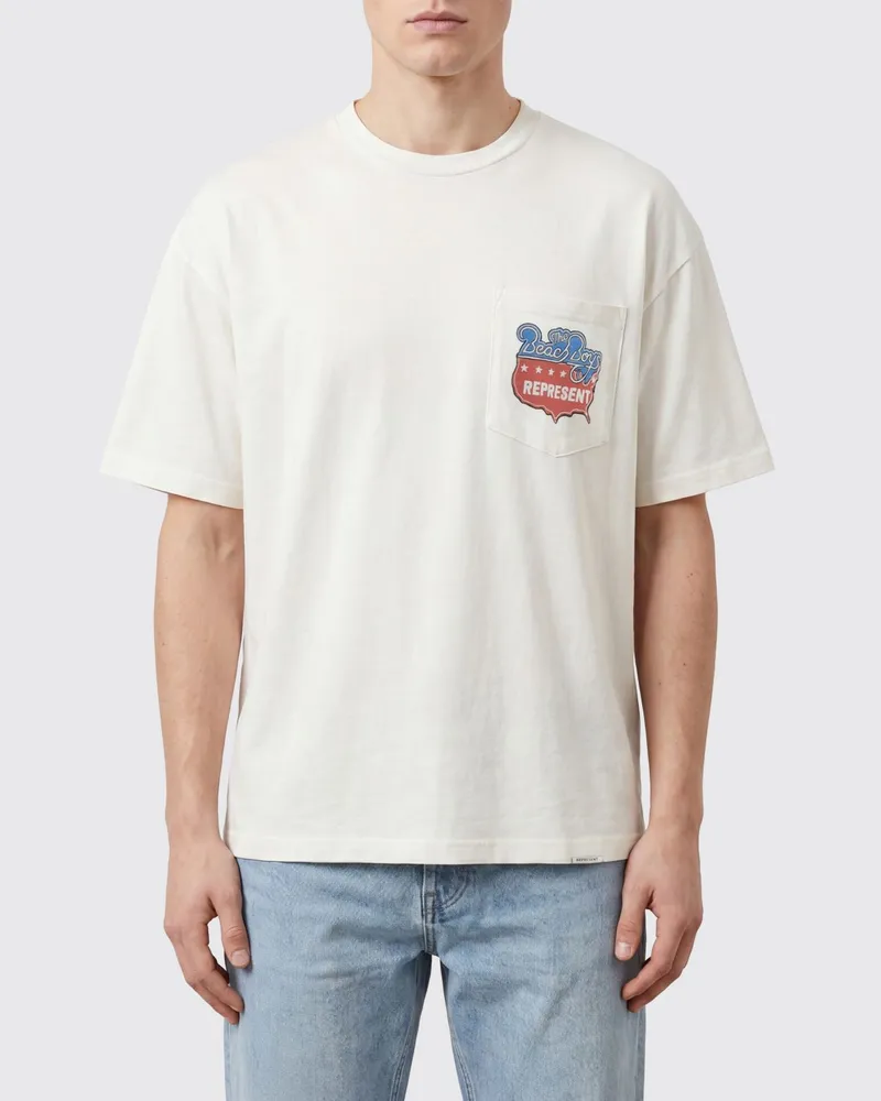 REPRESENT T-Shirt aus Baumwolle-Hanf-Mix mit Grafik-Print und aufgesetzter Tasche Weiß