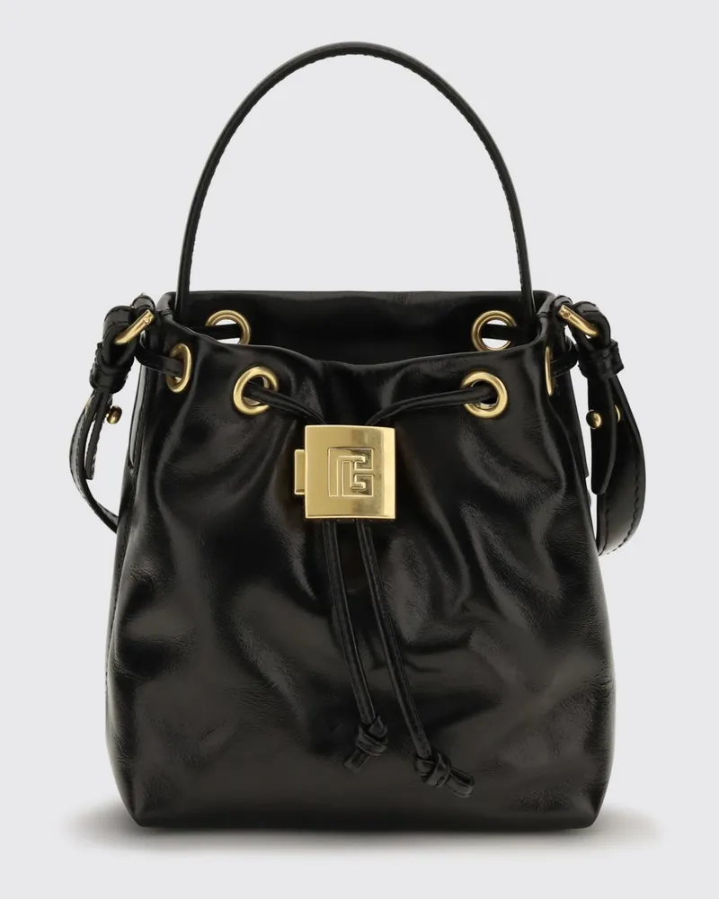 Balmain Pulse Mini-Tasche aus Leder mit Kordelzug und Schloss Schwarz