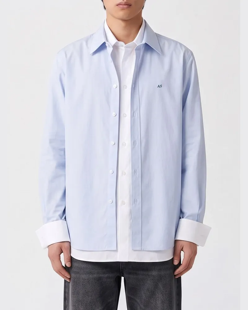 Acne Studios Hemd aus Bio-Baumwolle mit doppellagigem Design und Logo Navy