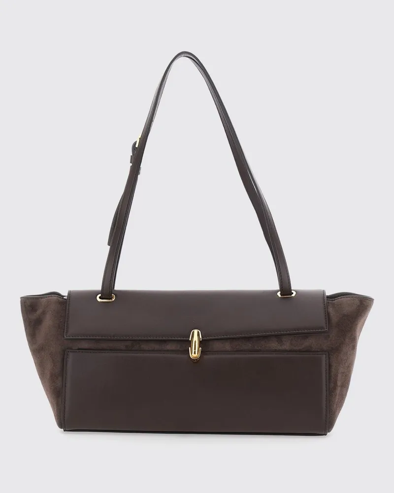 SAVETTE Symmetry Schultertasche aus Glatt- und Wildkalbsleder Braun