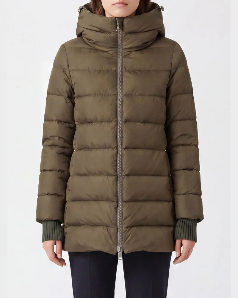 Herno Kurze A-Shape Daunenjacke aus wasserabweisendem Nylon mit Kapuze Grün