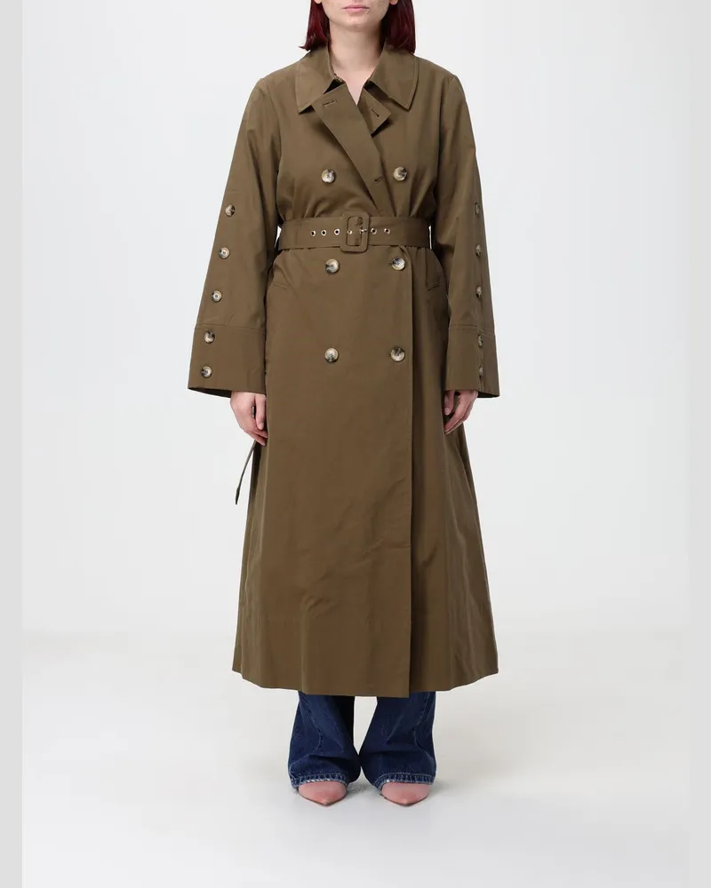 Twin-Set Langer Zweireiher-Trenchcoat von aus Baumwollmischung mit Gürtel Grün