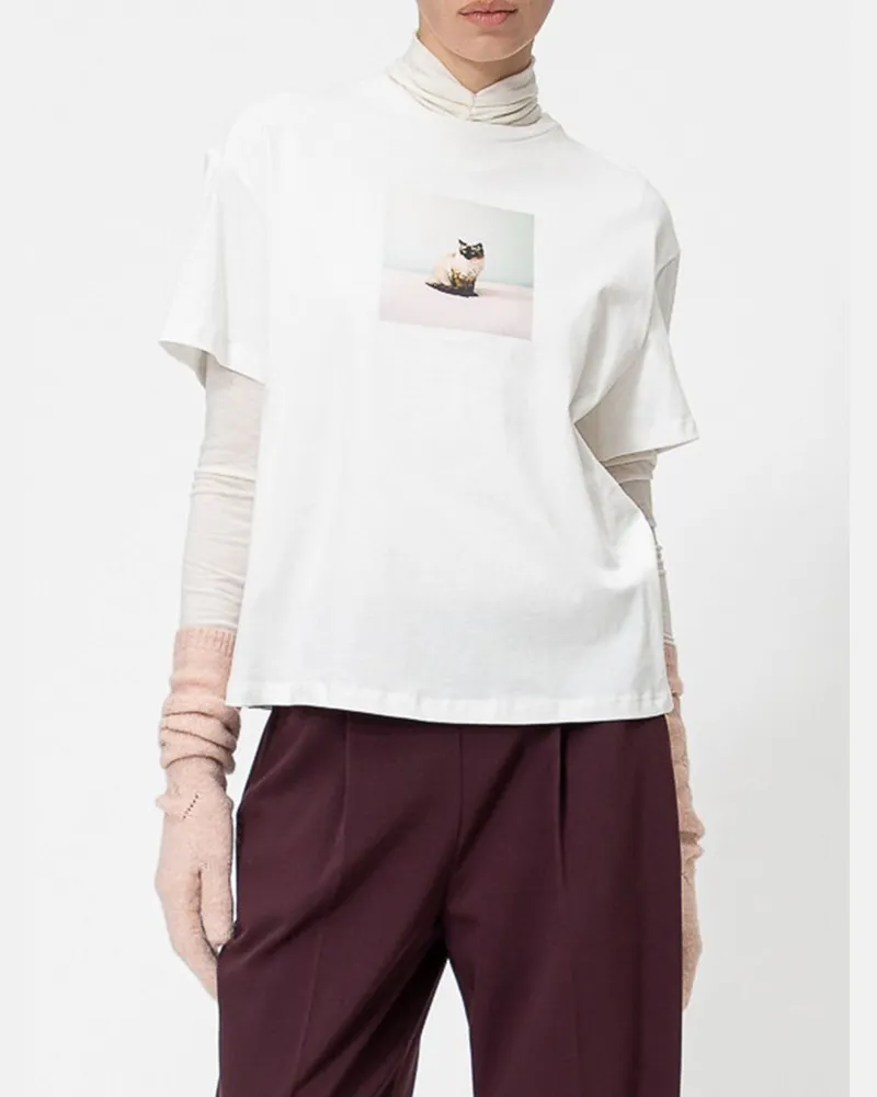 Twin-Set T-Shirt aus Baumwolle mit Grafikprint und überschnittenen Schultern Weiß