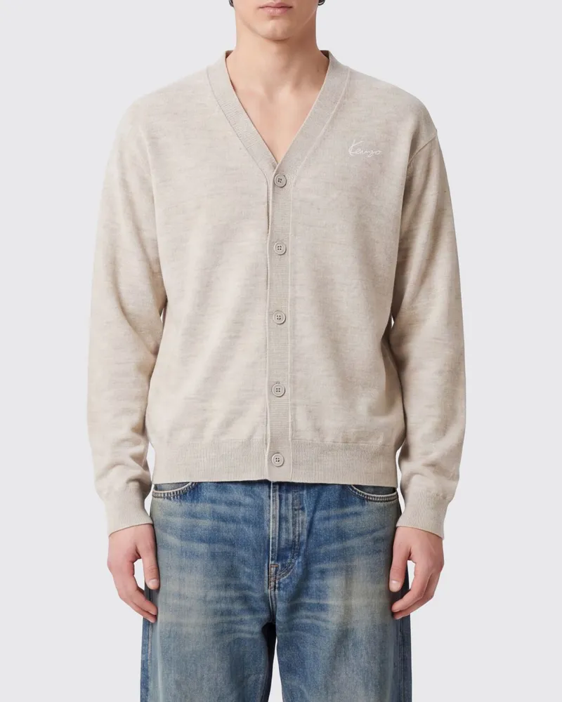 Kenzo Cardigan aus Wolle mit V-Ausschnitt und kontrastierendem gesticktem Logo Grau