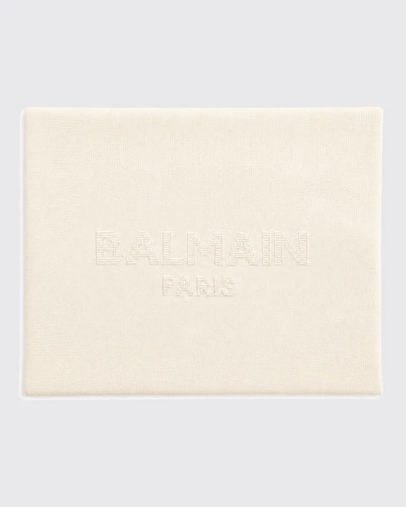 Balmain Gestrickte Babydecke aus Baumwolle mit geprägtem Logo und Rippkanten Yellow