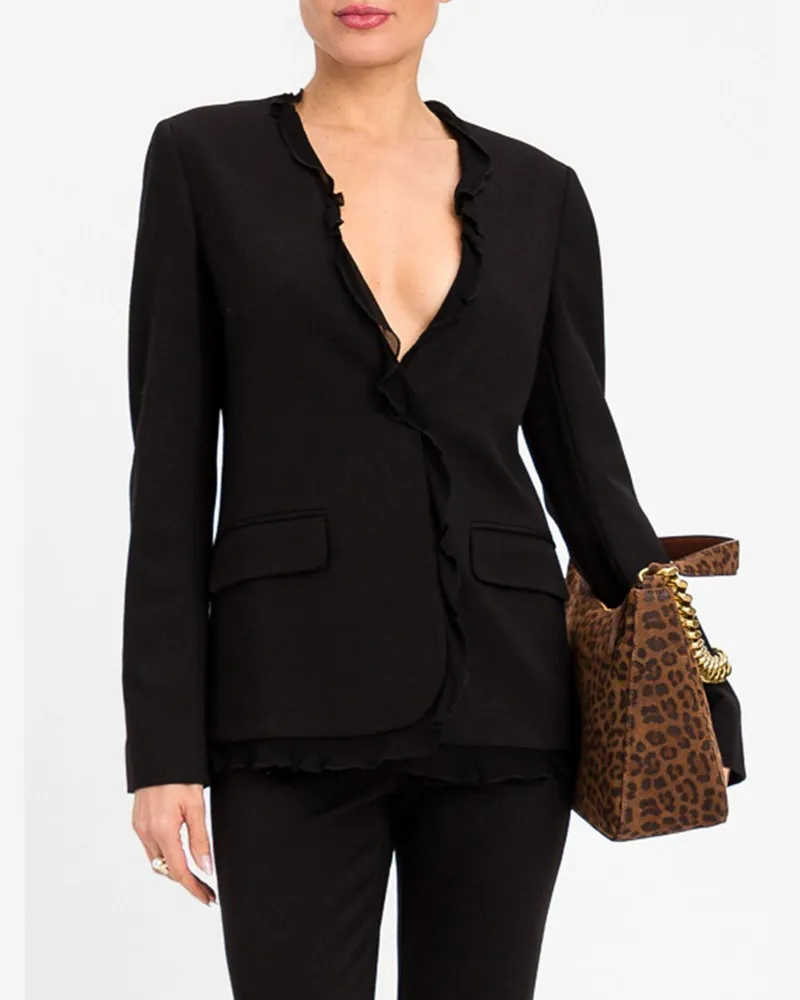 Twin-Set Kurzer Blazer aus Viskosemischung mit verdecktem Verschluss Schwarz
