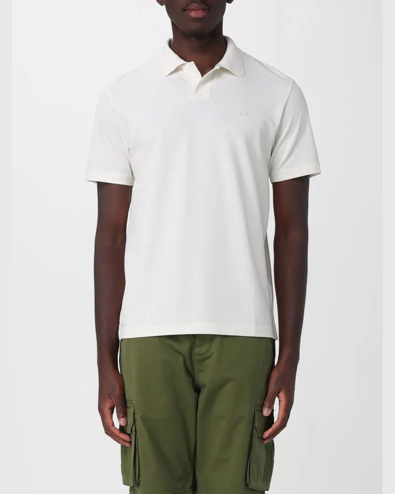 Sun68 Slim Fit Baumwoll-Poloshirt mit V-Ausschnitt und kurzen Ärmeln Weiß