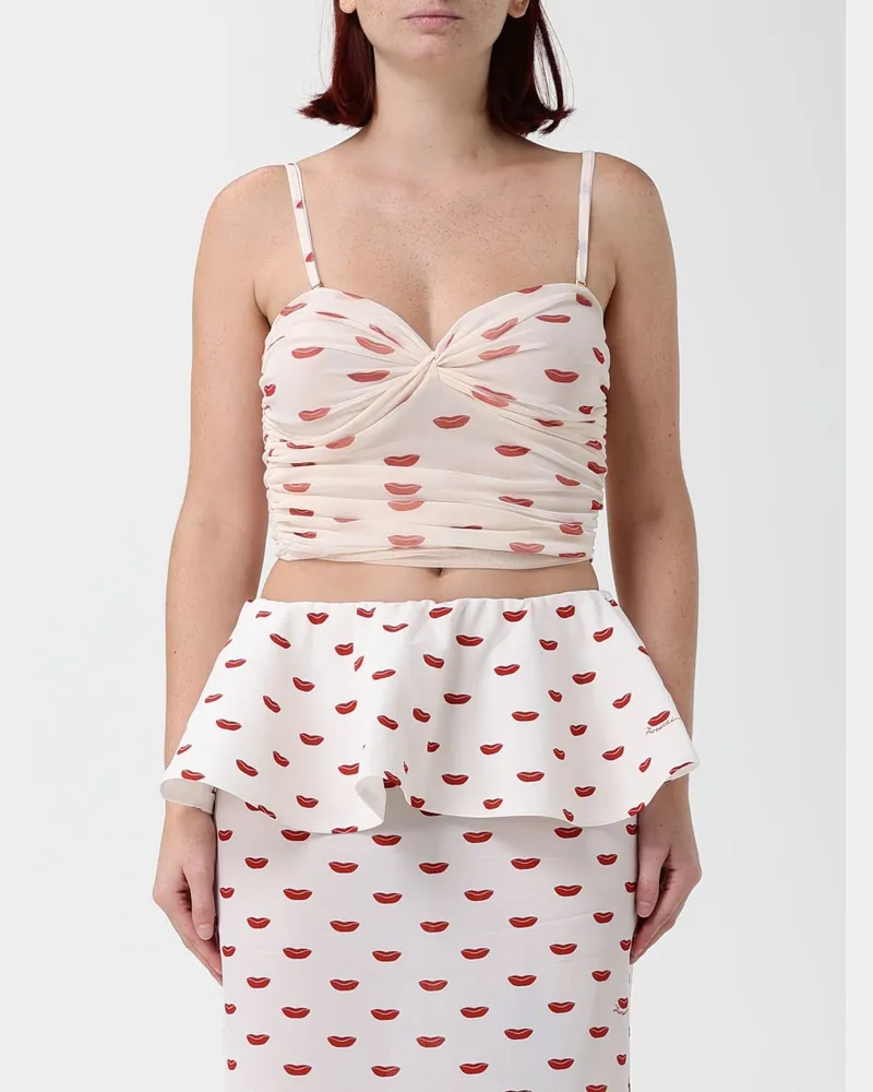 Fiorucci Cropped-Korsett-Top aus Tüll mit Herzausschnitt und Grafikprint Weiß