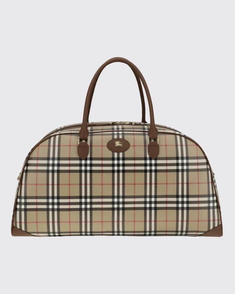 Burberry Reisetasche aus gewachster Baumwolle mit Vintage-Check und Lederdetails Beige