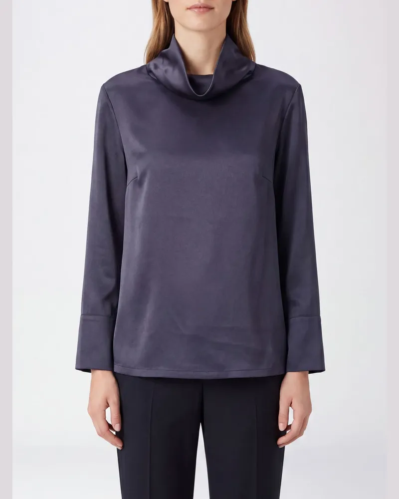 By Malene Birger Satinbluse mit Trichterkragen und langen Ärmeln Schwarz
