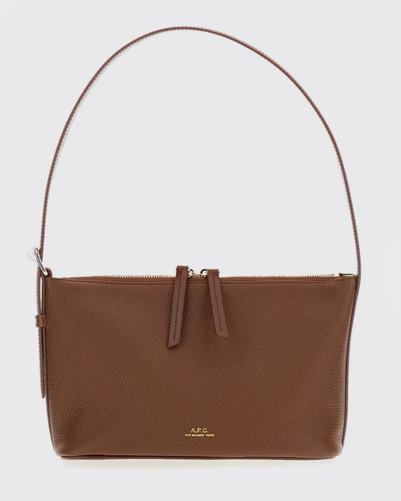 A.P.C. Vera Schultertasche aus genarbtem Leder mit verstellbarem Henkel Braun