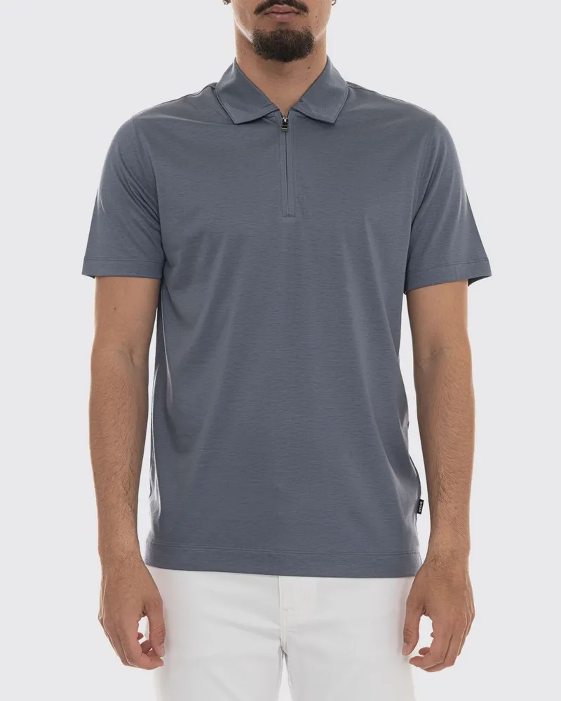 HUGO BOSS Baumwoll-Poloshirt mit Reißverschluss Hellblau