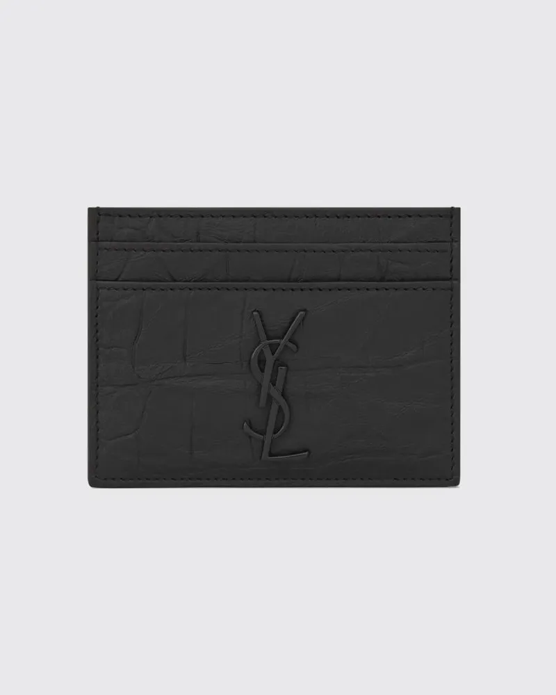 Saint Laurent Kartenetui Cassandre aus Leder mit Krokodilprägung Schwarz