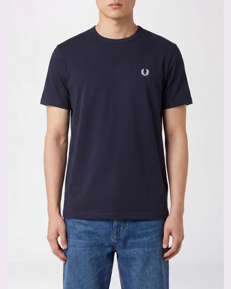 Fred Perry Baumwoll T-Shirt mit gesticktem Logo Schwarz