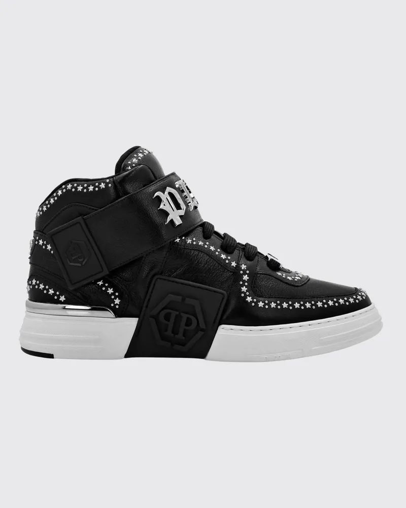 Philipp Plein Hohe Gothic Sneakers aus Leder mit Nieten und Stern-Applikationen Schwarz