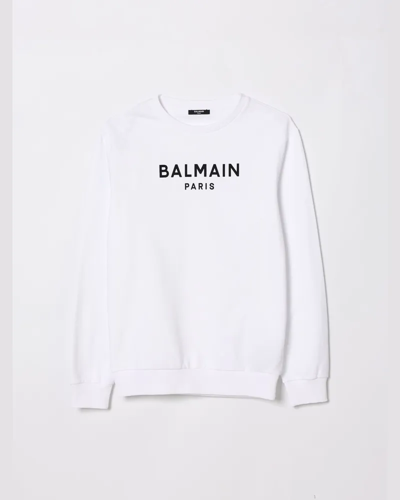 Balmain Rundhals-Sweatshirt aus Baumwolle mit Logo Weiß