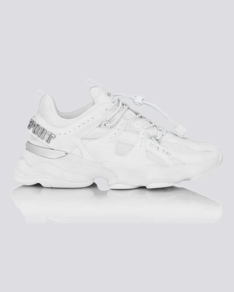 Philipp Plein Runner Beast X-01 Sneakers aus Leder und Mesh mit Kordelzug Weiß