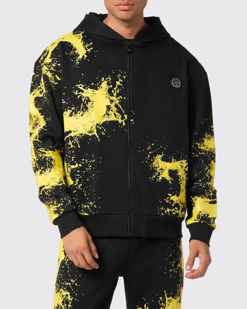 Philipp Plein Splash Kapuzen-Sweatjacke aus Jersey mit abstraktem Print Schwarz