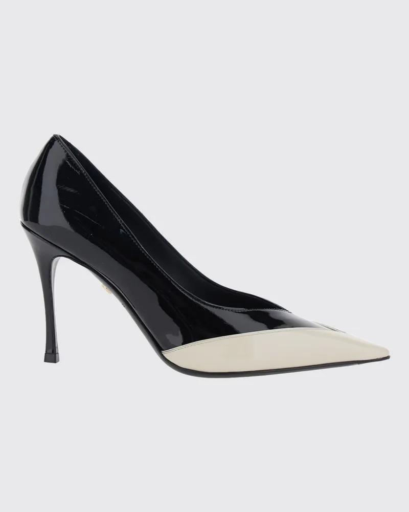 Ferragamo Stiletto-Pumps aus Lackleder mit zweifarbigem abstraktem Muster Weiß