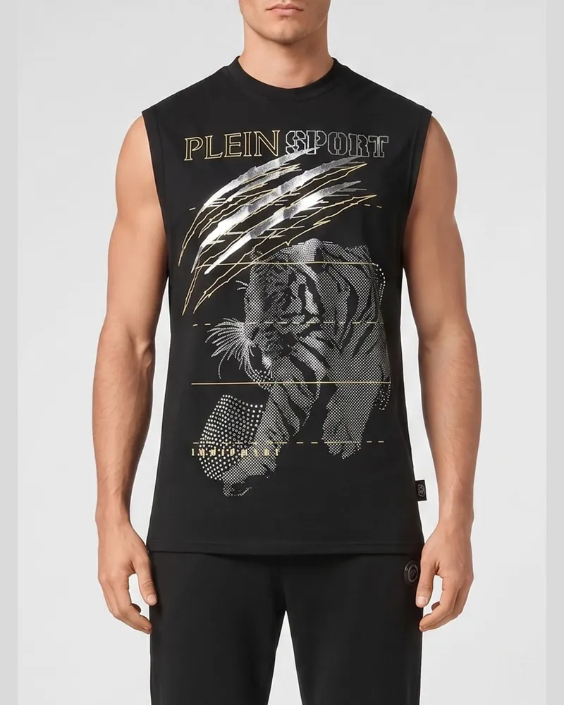 Philipp Plein Bedrucktes Baumwoll-Tanktop mit Strasssteinen Schwarz