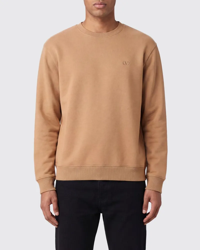 Valentino Garavani Rundhals-Sweatshirt aus Baumwolle mit langen Ärmeln Beige