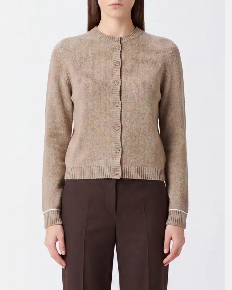 Fabiana Filippi Rundhals-Cardigan aus Schurwolle-Seide-Kaschmir-Mischung Beige