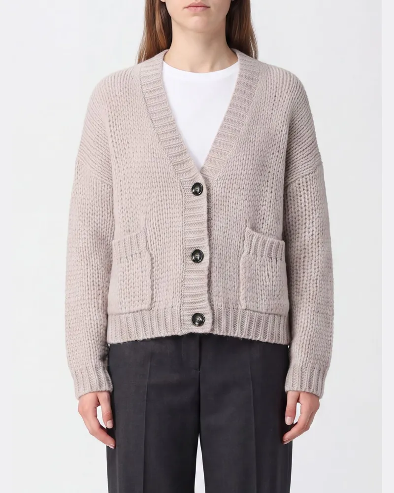 Roberto Collina Cardigan aus Schurwolle von mit V-Ausschnitt und überschnittenen Schultern Ivory