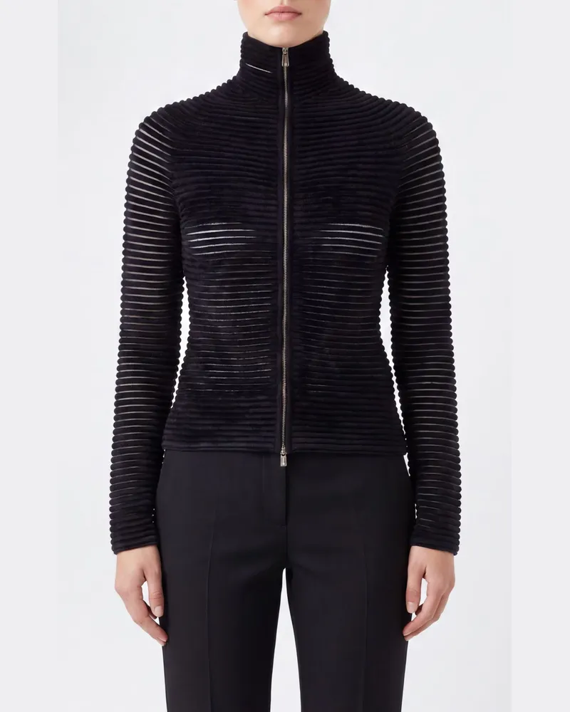 Giorgio Armani Schmal geschnittener Rollkragen-Cardigan aus Viskosemischung mit Reißverschluss Schwarz
