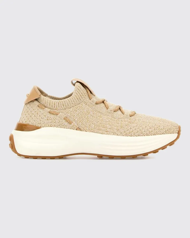 TOD'S Low-Top-Sneakers aus Strickstoff und Leder mit profilierter Gummisohle Camel