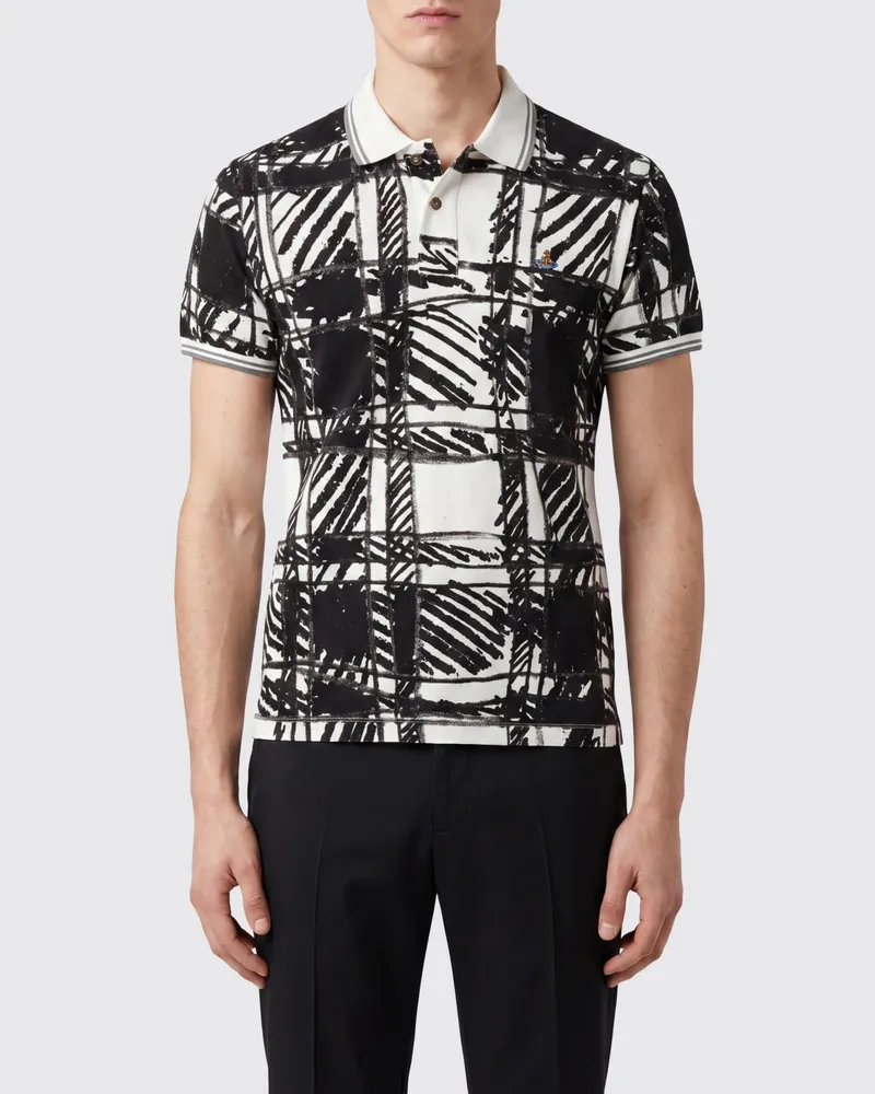 Vivienne Westwood Slim-Fit-Polohemd aus Baumwolle mit Orb-Logo und Abstrakt-Print Schwarz