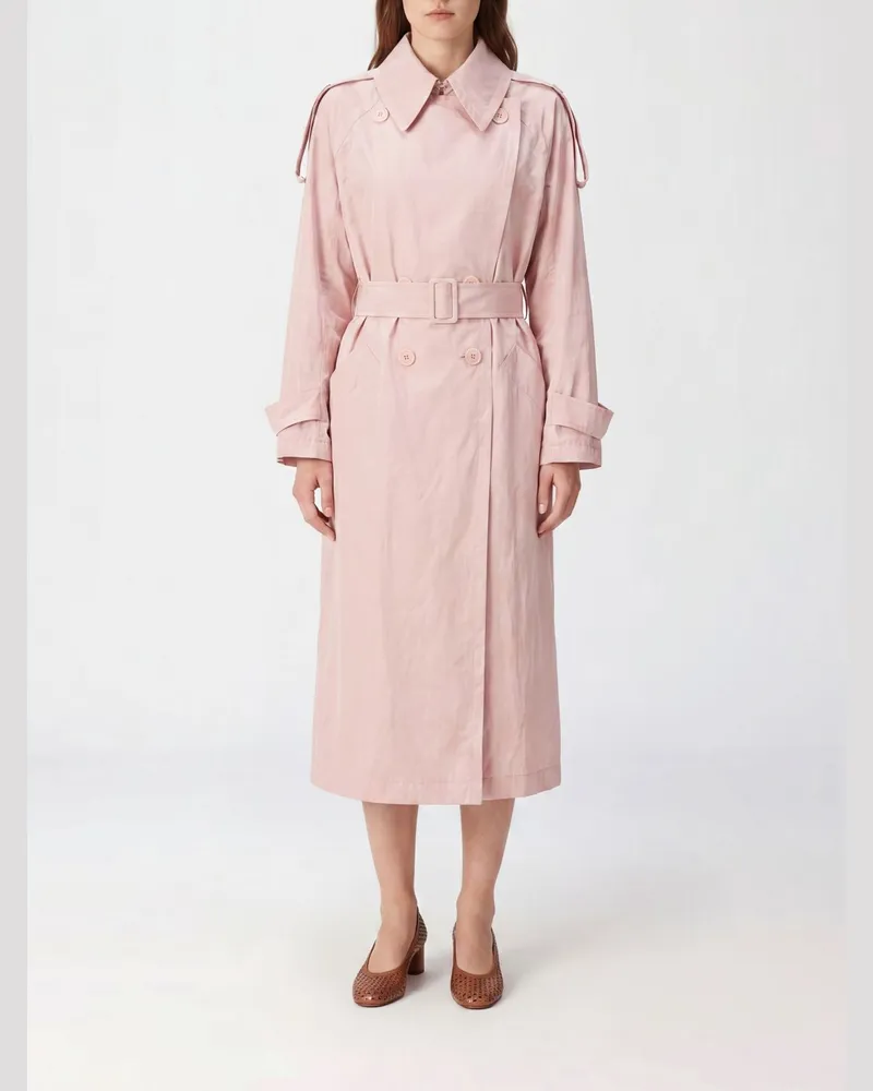 Erika Cavallini Langer doppelreihiger Trenchcoat aus technischem Gewebe mit Gürtel Pink