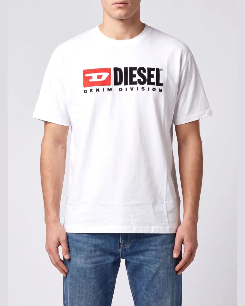 Diesel Baumwoll-T-Shirt mit Rundhalsausschnitt, Kontrastlogo und überschnittenen Schultern Weiß