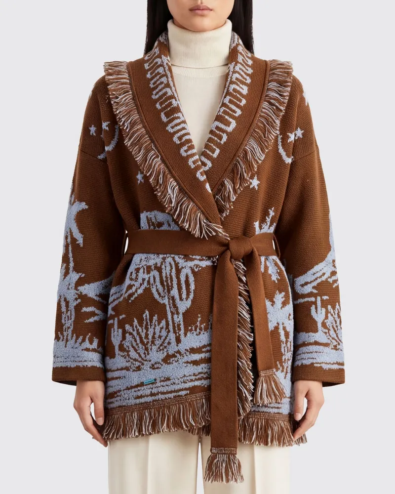 Alanui Jacquard-Cardigan aus Kaschmir und Wolle mit Fransen und Gürtel Bunt