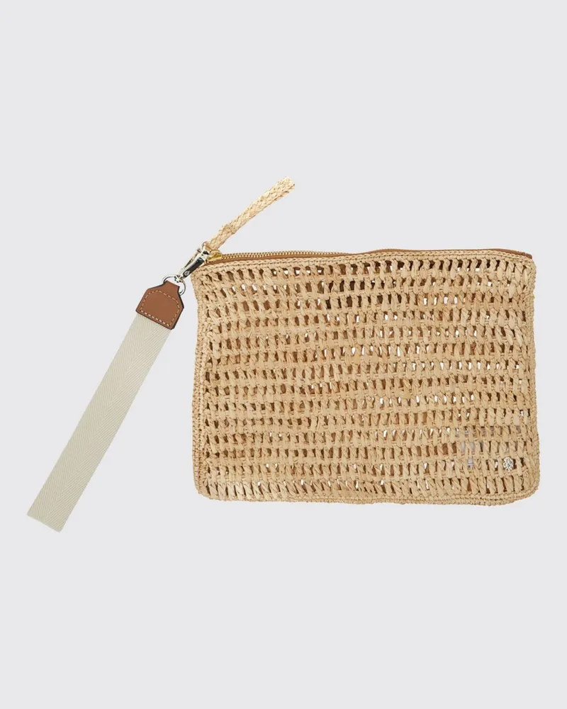 Helen Kaminski Dayani Clutch aus perforiertem Bast mit abnehmbarer Handschlaufe Beige