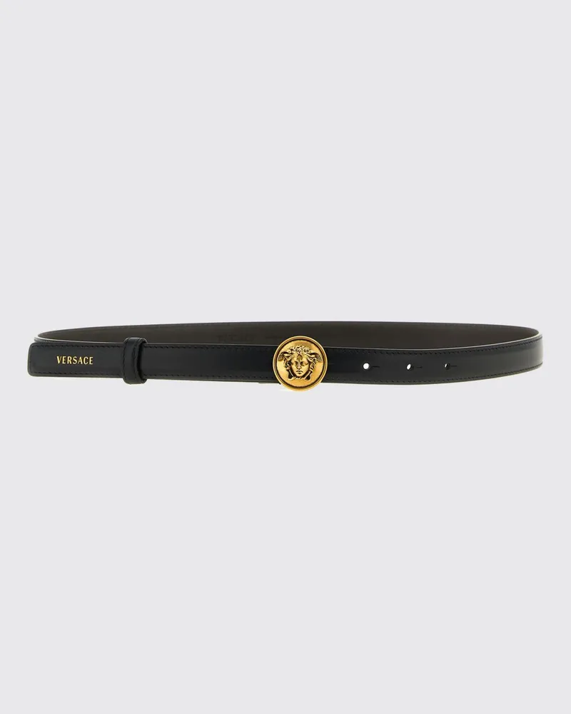Versace Gürtel aus Kalbsleder mit Monogramm-Schnalle und Logo Schwarz