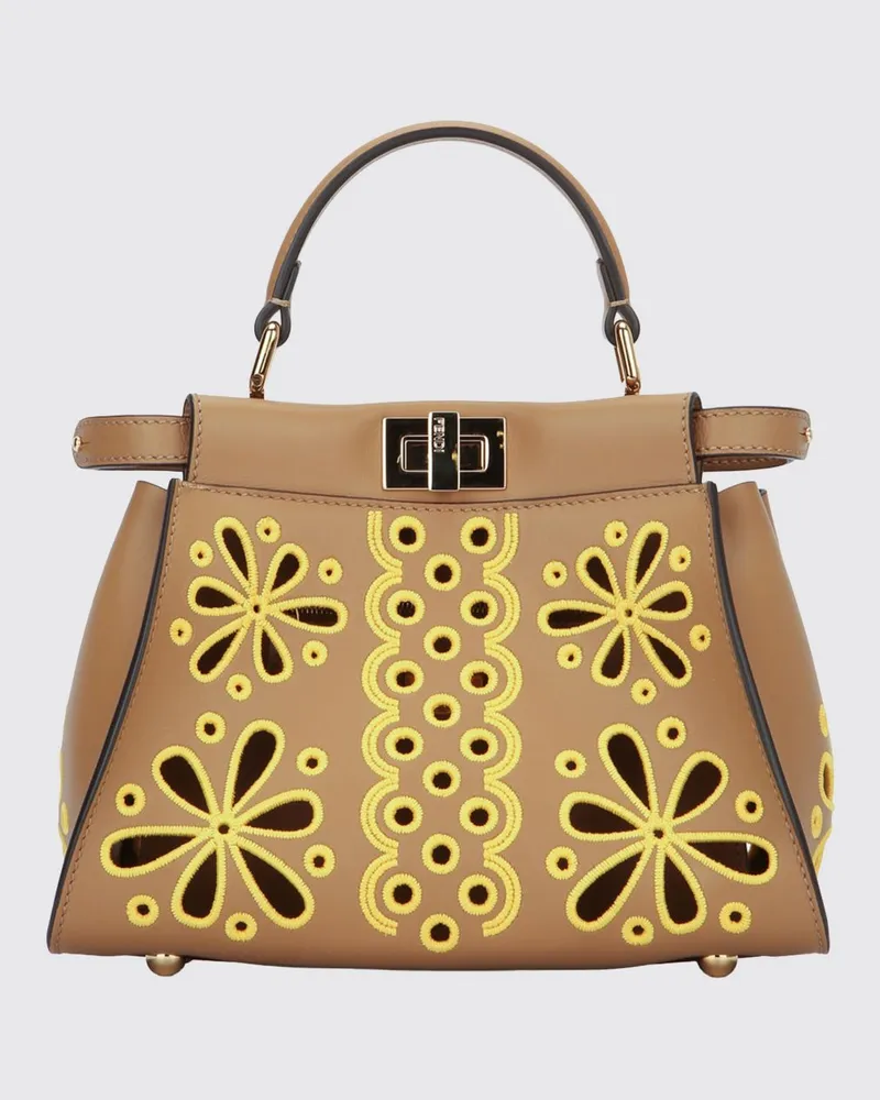 Fendi Peekaboo Mini-Tote-Handtasche mit Blumenmuster Burnt