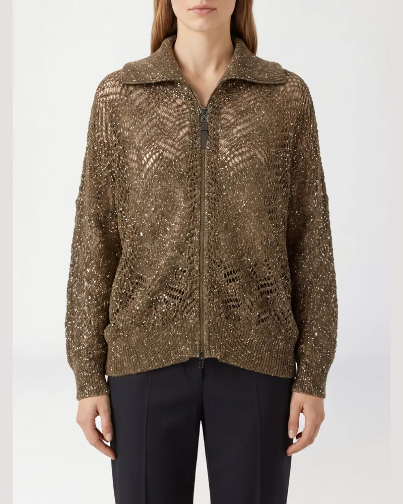 Brunello Cucinelli Reißverschluss-Cardigan aus Mohairmischung mit Pailletten Braun