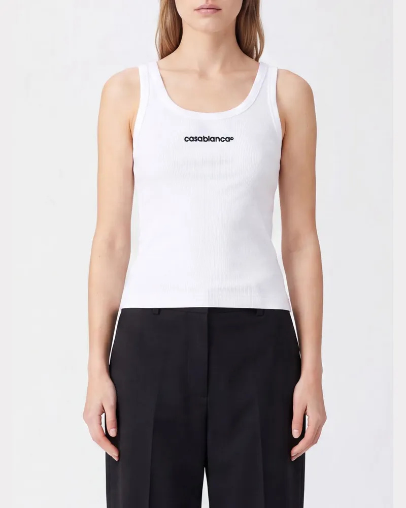 Casablanca Paris Slim-Fit-Top aus Stretch-Baumwolle mit U-Ausschnitt und Kontrast-Logo Weiß