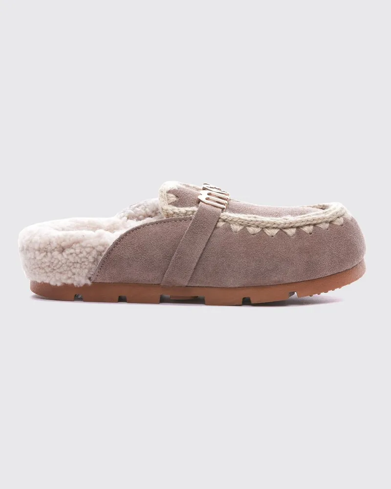 Mou Winter Bio Wildleder-Mules mit Shearling-Futter und Metall-Logo Grau
