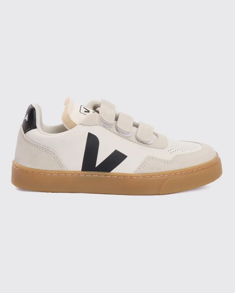 VEJA V-90 Kinder-Sneaker aus Leder und Wildleder mit Klettverschluss Weiß