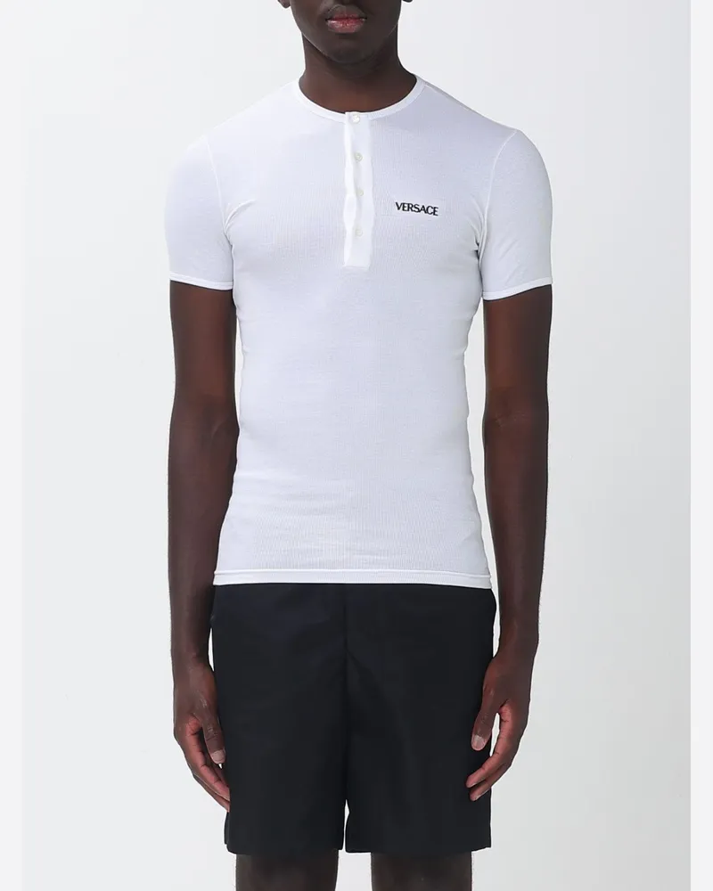 Versace Baumwoll-T-Shirt mit gesticktem Logo Weiß