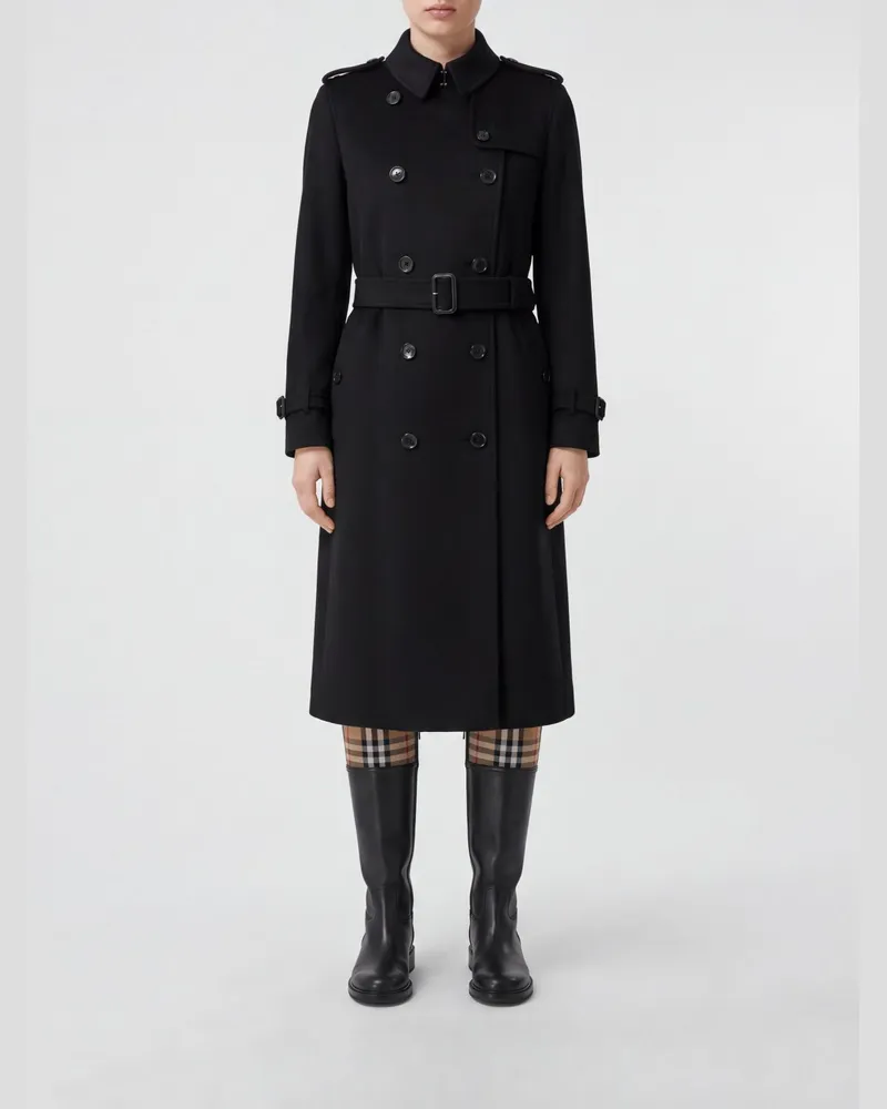 Burberry Langer Zweireiher-Trenchcoat aus reinem Kaschmir Schwarz